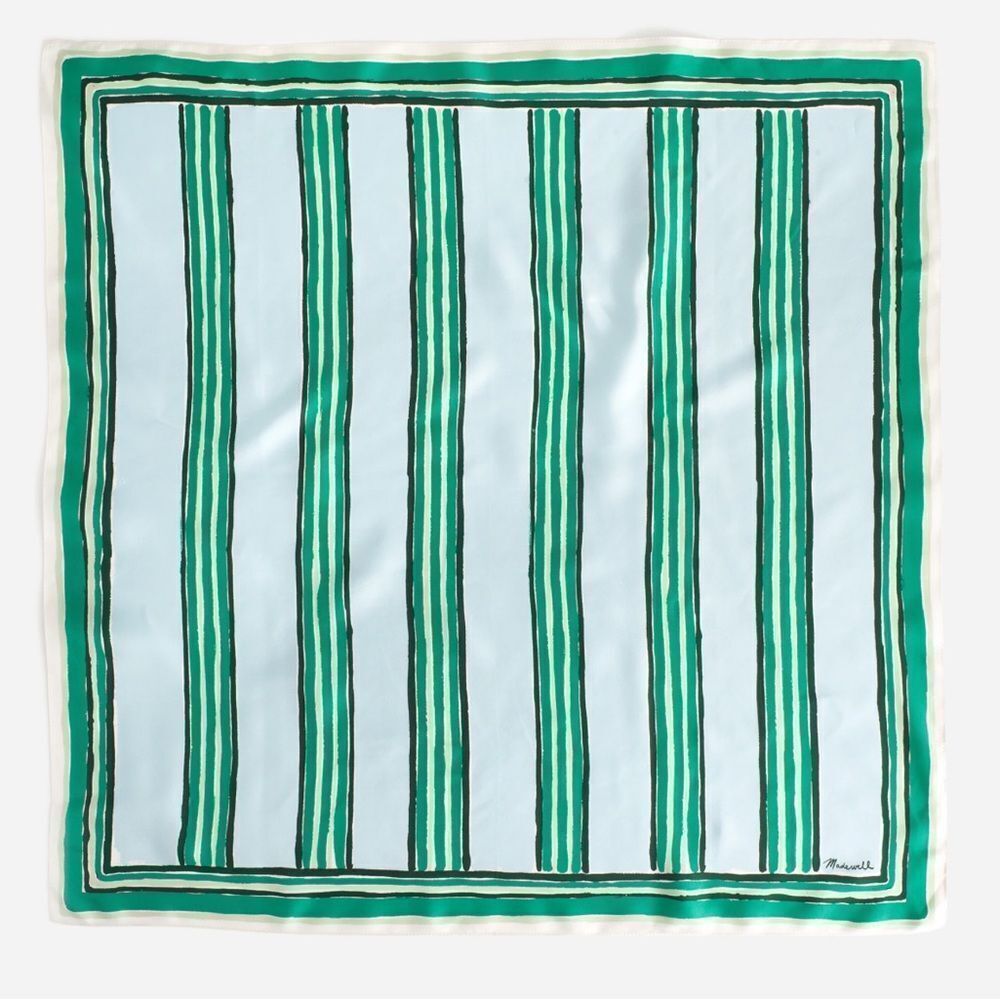 Madewell White Blue Shades of Green Square Silk Bandana Scarf - Picture 2 of 16